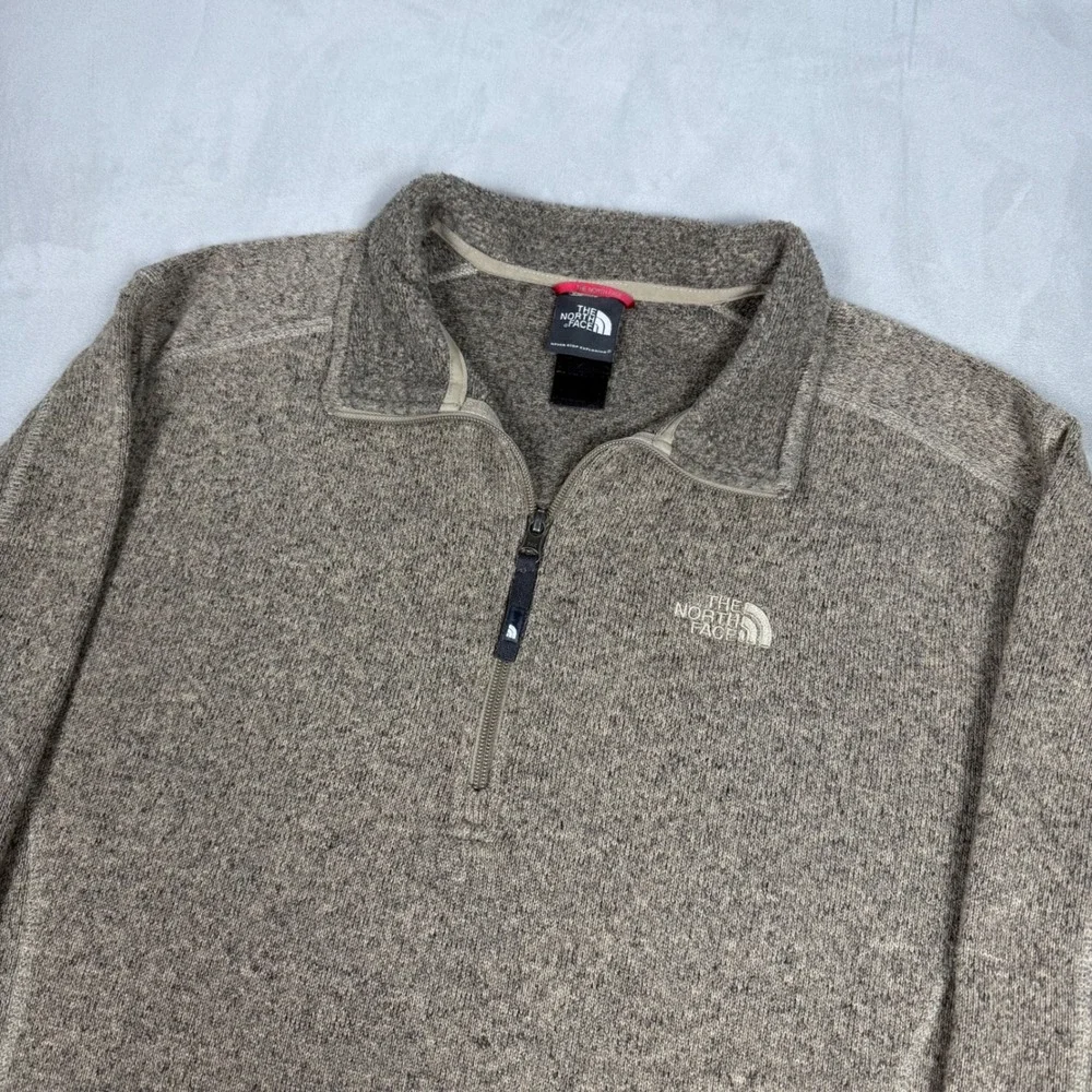 Y2K Mens The North Face Gordon Lyons 1/4 Zip Fleece Pullover Oatmeal Brown XL